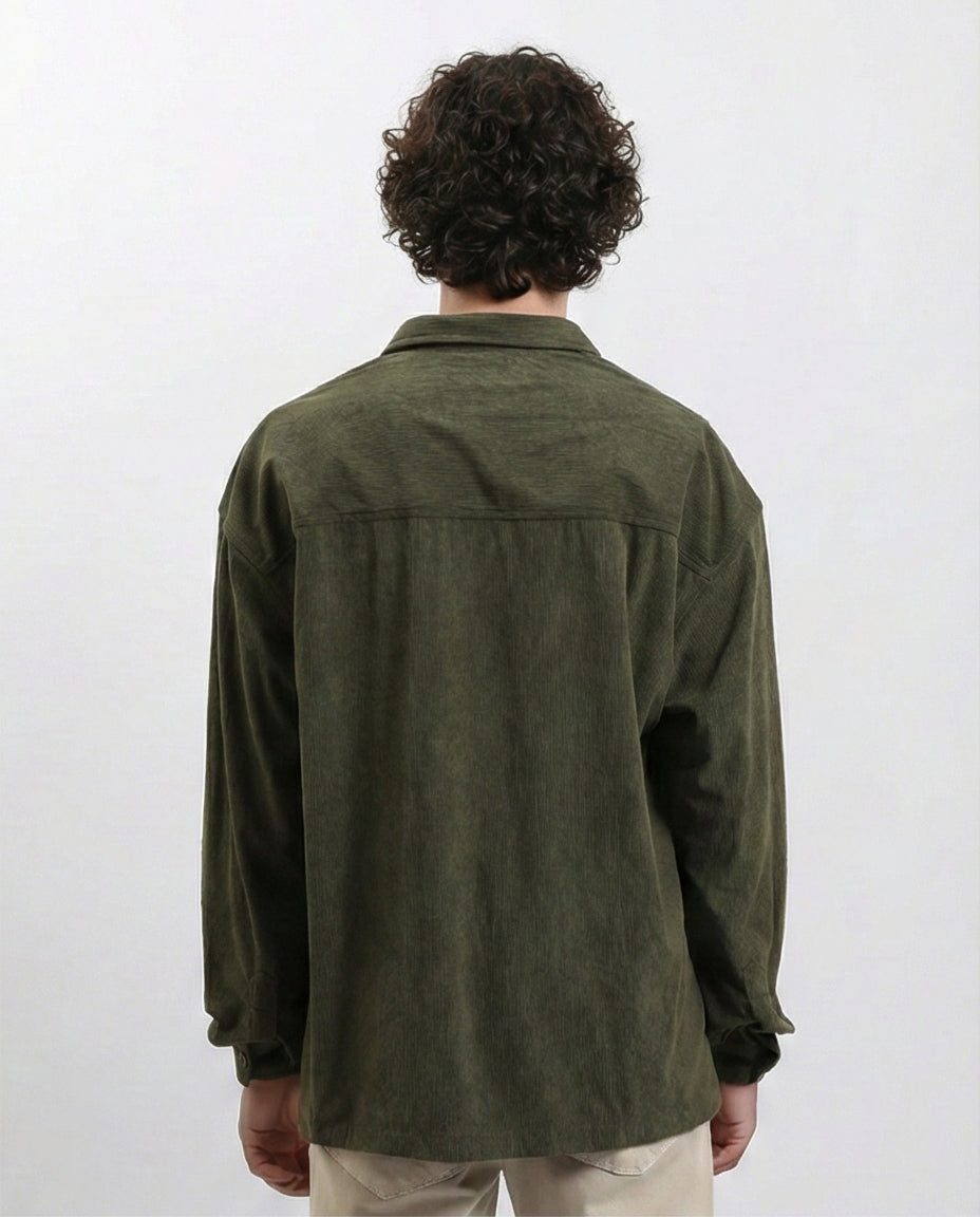 R214900 - قميص شتوي من قماش الكوردروي بأكمام طويلة - كاكي داكن