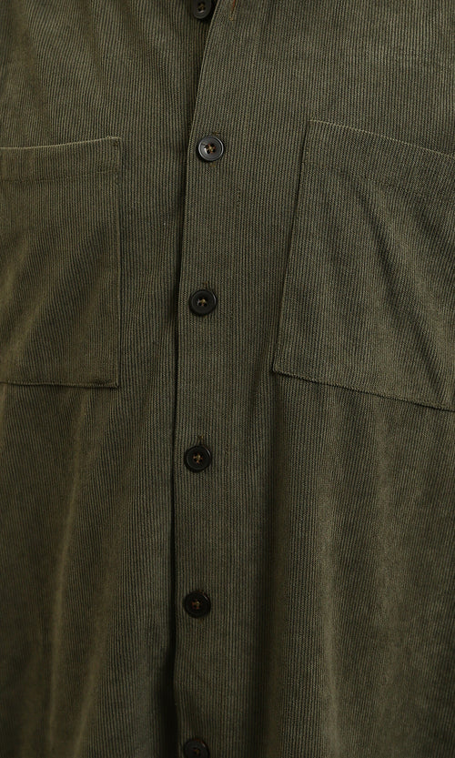 R214900 - Long Sleeve Casual Corduroy Winter Shirt - Dark Khaki