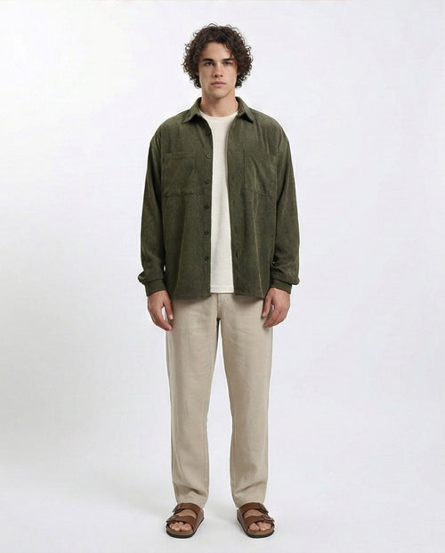 R214900 - Long Sleeve Casual Corduroy Winter Shirt - Dark Khaki