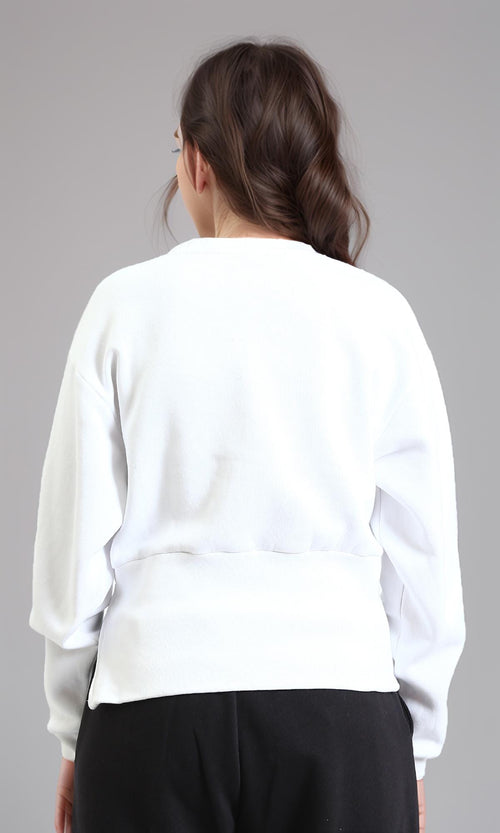 R214910 - Crew Neck Printed Corset Sweatshirt - White