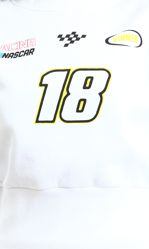 R214910 - Crew Neck Printed Corset Sweatshirt - White