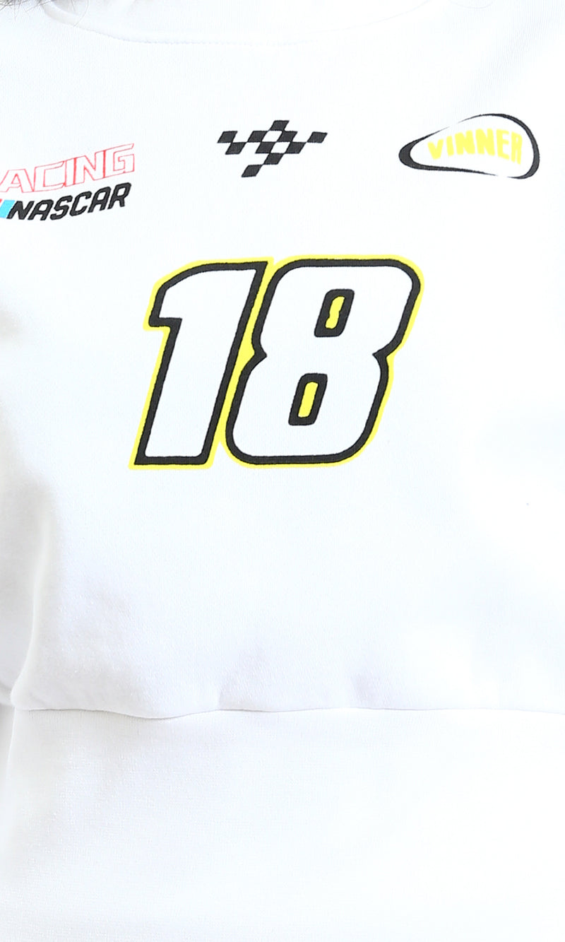 R214910 - Crew Neck Printed Corset Sweatshirt - White