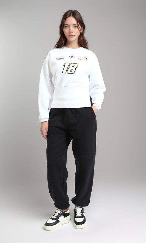 R214910 - Crew Neck Printed Corset Sweatshirt - White