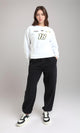 R214910 - Crew Neck Printed Corset Sweatshirt - White