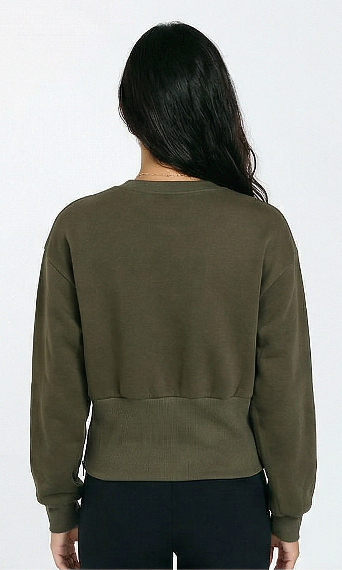 R214911 - Crew Neck Printed Sweatshirt with Corset Waist - Dark Khaki