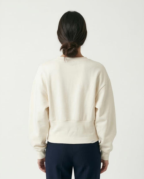 Ravin Women’s Drop-Shoulder Melton Sweatshirt – Architectural Waist Detail in Ivory - R214912