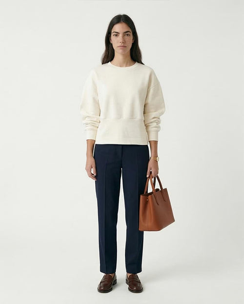 Ravin Women’s Drop-Shoulder Melton Sweatshirt – Architectural Waist Detail in Ivory - R214912