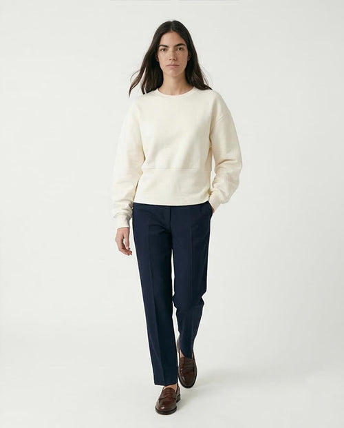 Ravin Women’s Drop-Shoulder Melton Sweatshirt – Architectural Waist Detail in Ivory - R214912