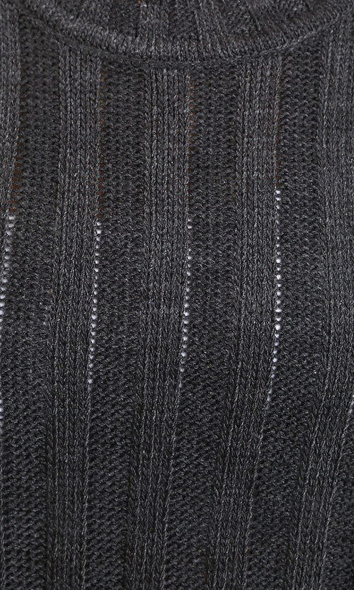 R214917 - Ribbed Knit Relaxed Fit Pullover - Dark Grey
