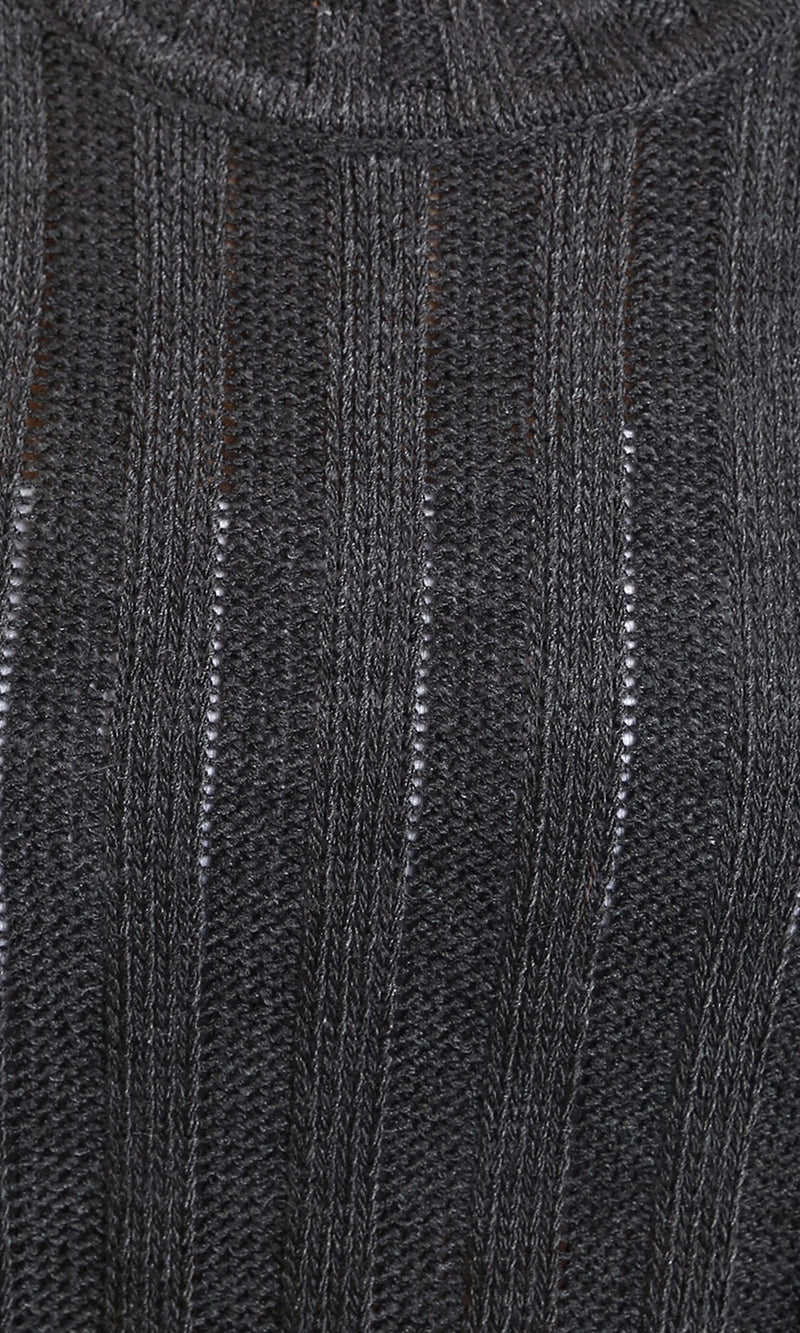 R214917 - Ribbed Knit Relaxed Fit Pullover - Dark Grey