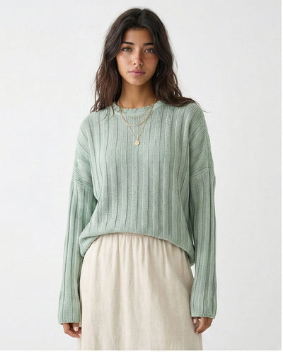 Ribbed Knit Relaxed Fit Pullover - Light Mint