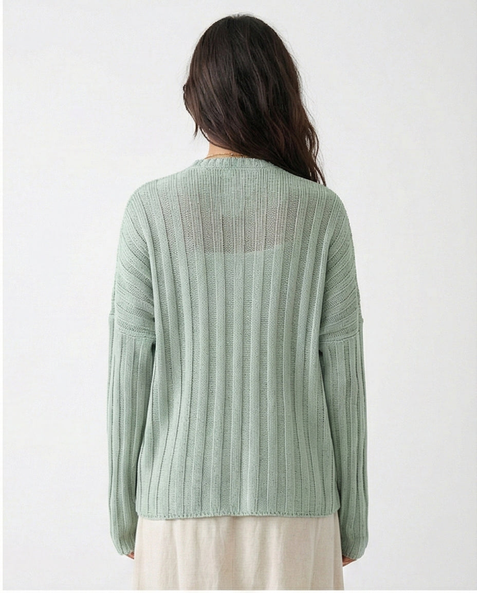 R214918 - Ribbed Knit Relaxed Fit Pullover - Light Mint