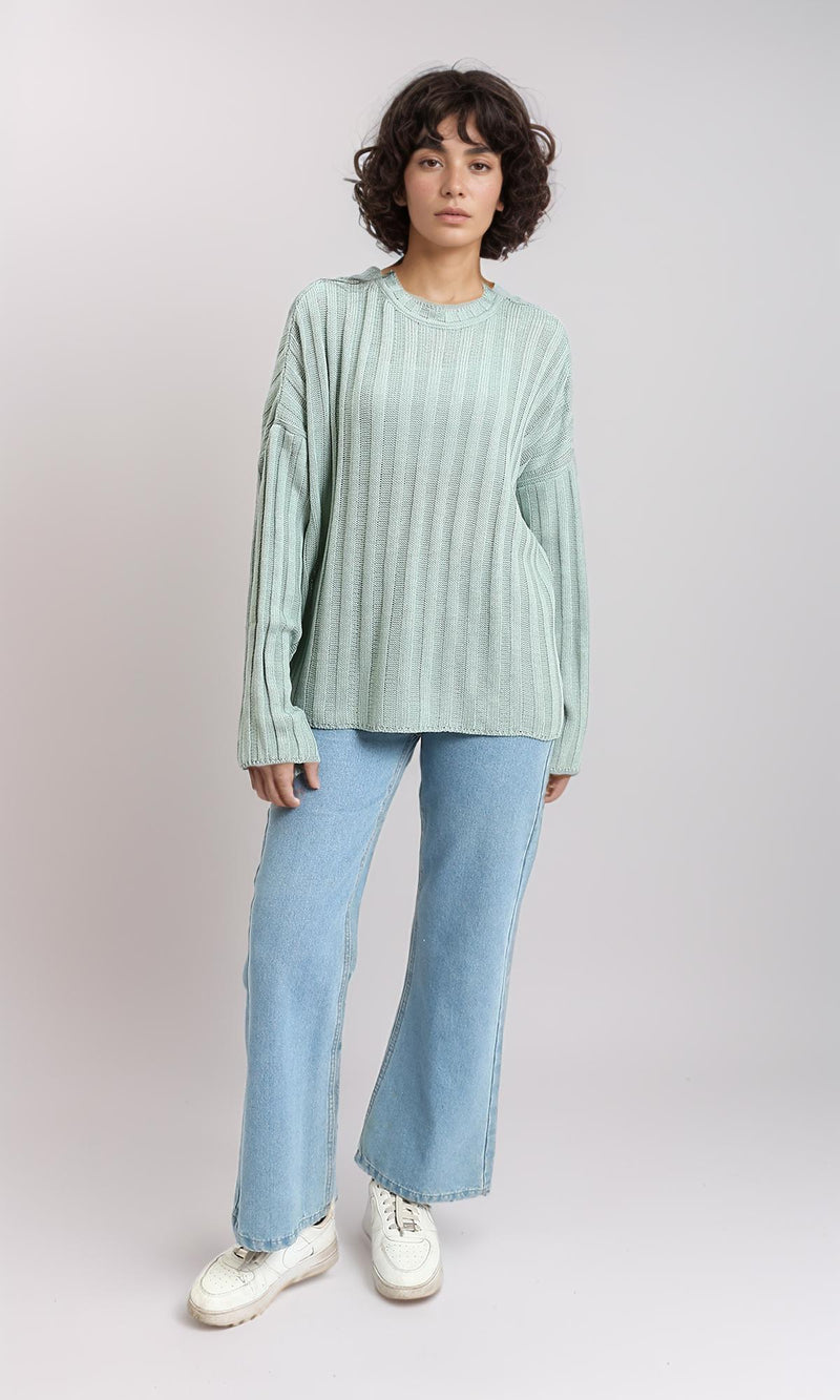 R214918 - Ribbed Knit Relaxed Fit Pullover - Light Mint