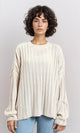 R214919 - Ribbed Knit Relaxed Fit Pullover - Light Beige