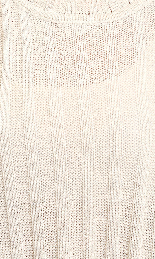 R214919 - Ribbed Knit Relaxed Fit Pullover - Light Beige