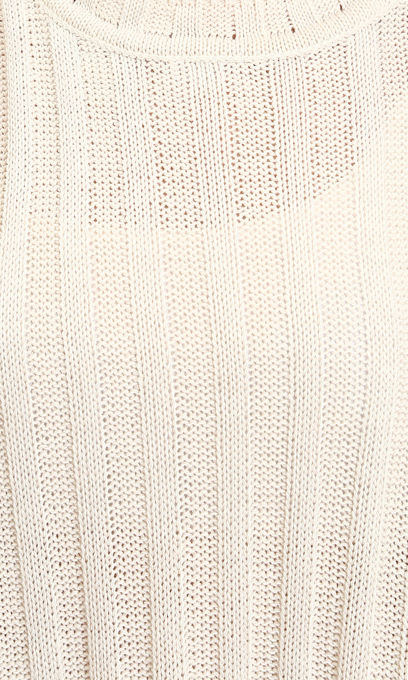 R214919 - Ribbed Knit Relaxed Fit Pullover - Light Beige