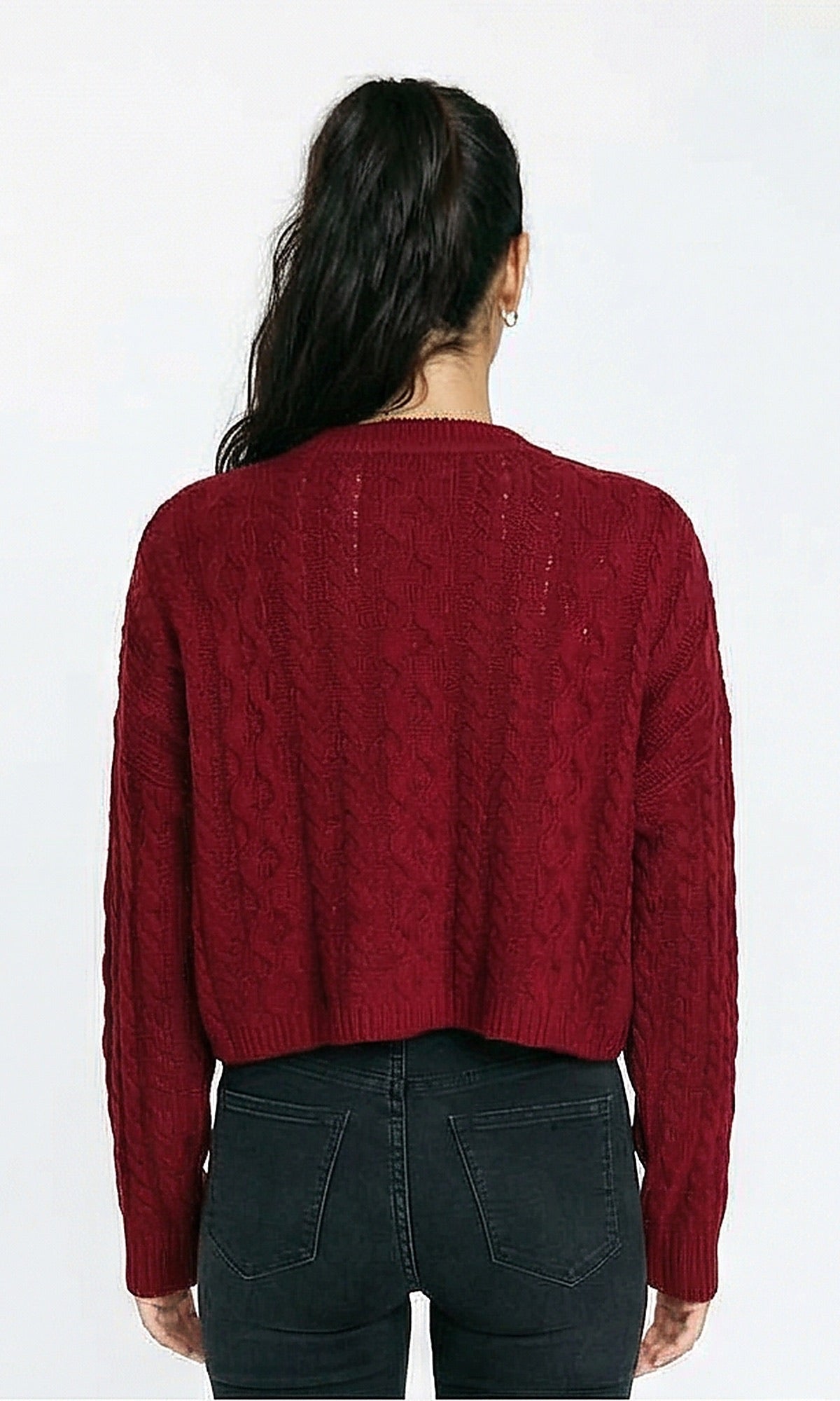 R214922 - Perforated Knit Short Pullover - Dark Red