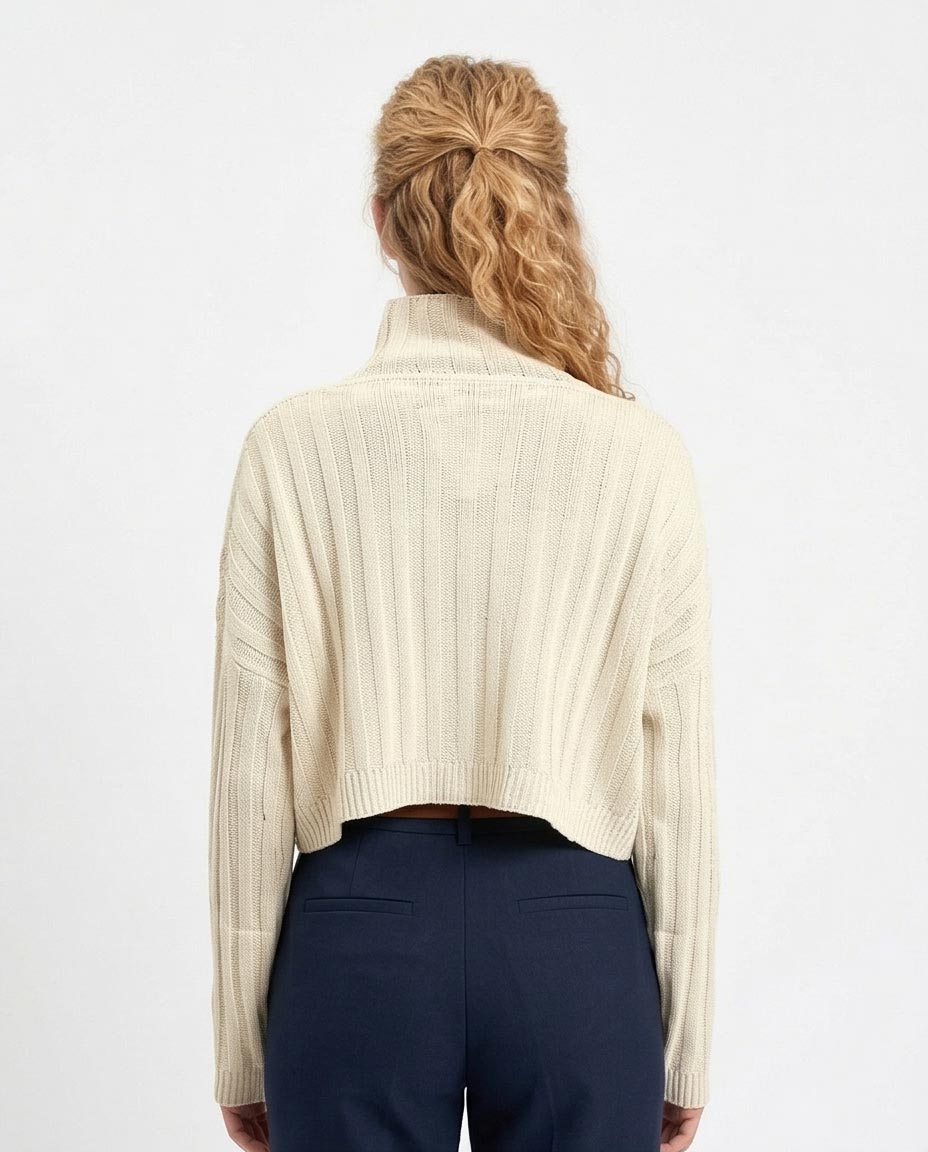 Ravin Women’s Ribbed Mock-Neck Cropped Sweater – Cream - R214923