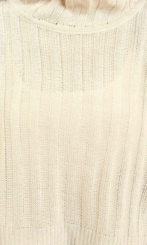 R214923 - High-Neck Long Sleeve Ribbed Pullover - Cream