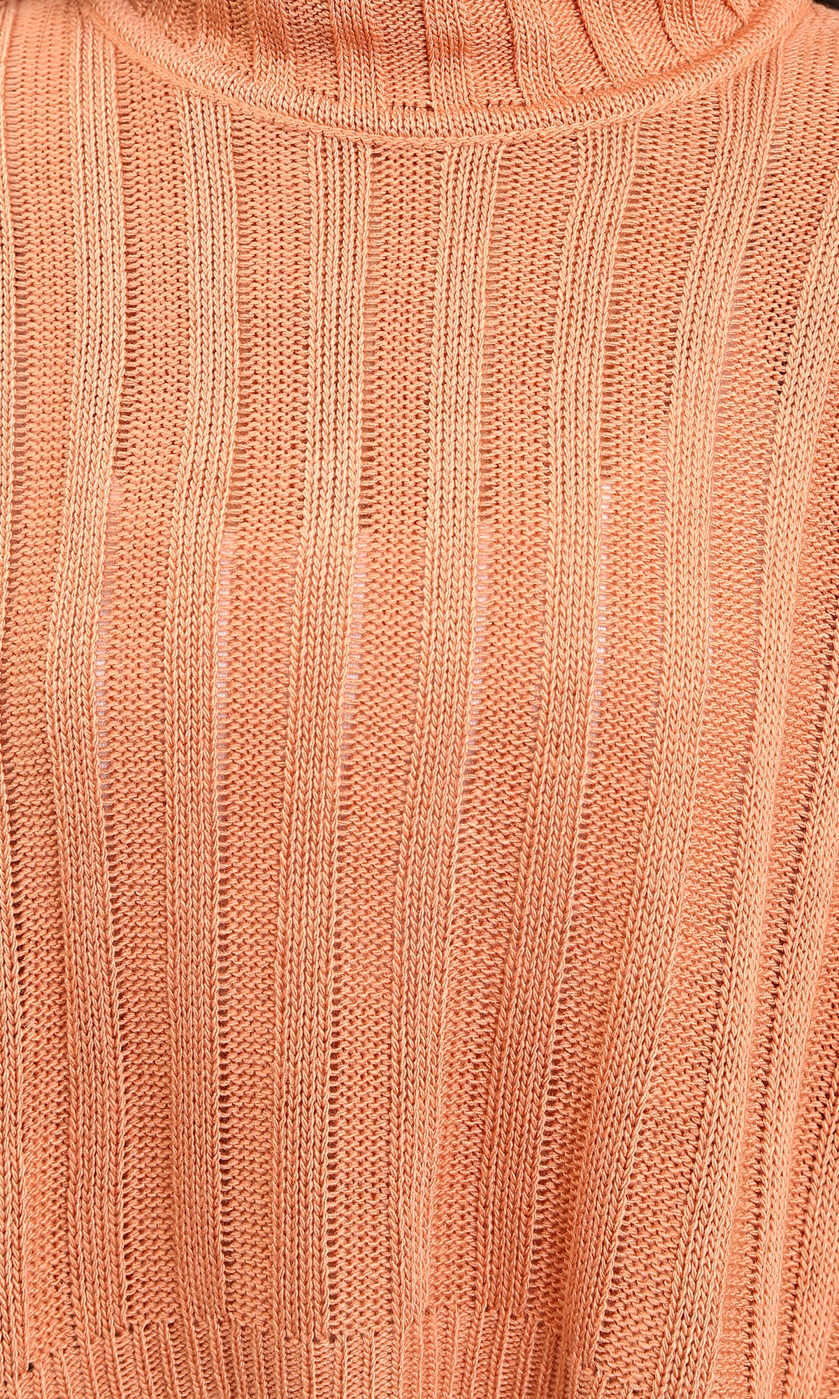 R214924 - High-Neck Long Sleeve Ribbed Pullover - Coral