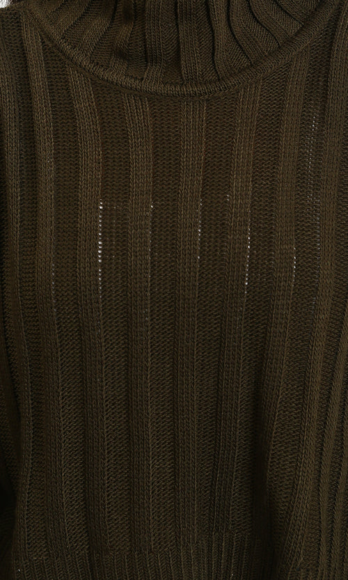 R214925 - High-Neck Long Sleeve Ribbed Pullover - Dark Army