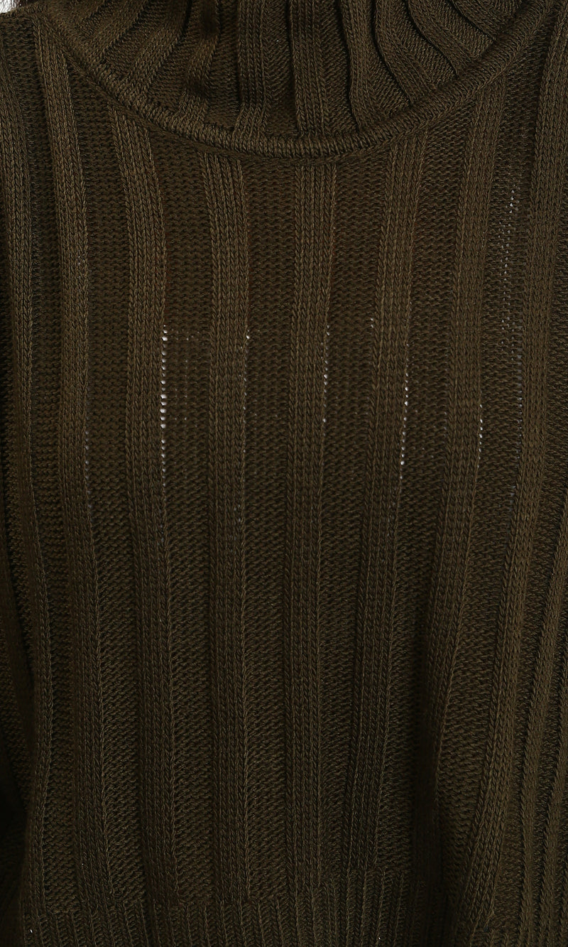 R214925 - High-Neck Long Sleeve Ribbed Pullover - Dark Army
