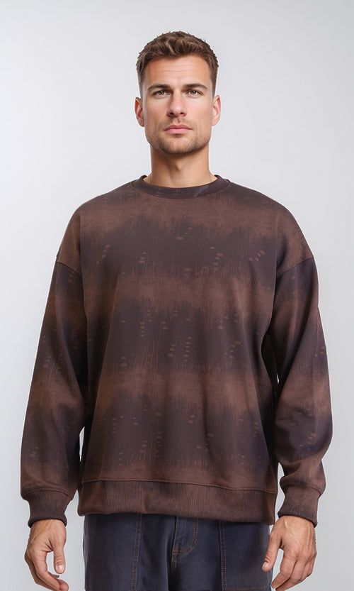 R214927 - Patterned Long Sleeves Comfy Sweatshirt - Brown