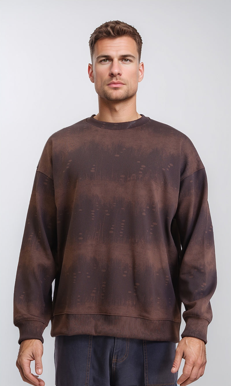 R214927 - Patterned Long Sleeves Comfy Sweatshirt - Brown