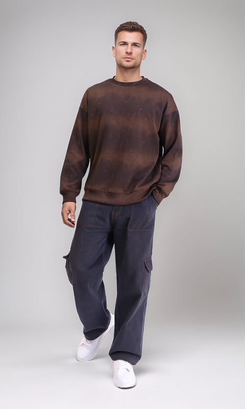 R214927 - Patterned Long Sleeves Comfy Sweatshirt - Brown