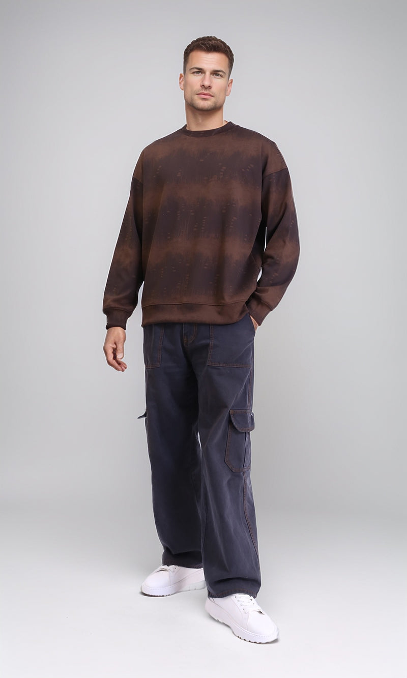 R214927 - Patterned Long Sleeves Comfy Sweatshirt - Brown