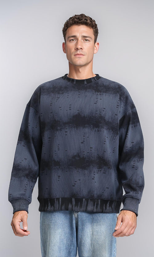 R214928 - Round Neck Patterned Sweatshirt - Black