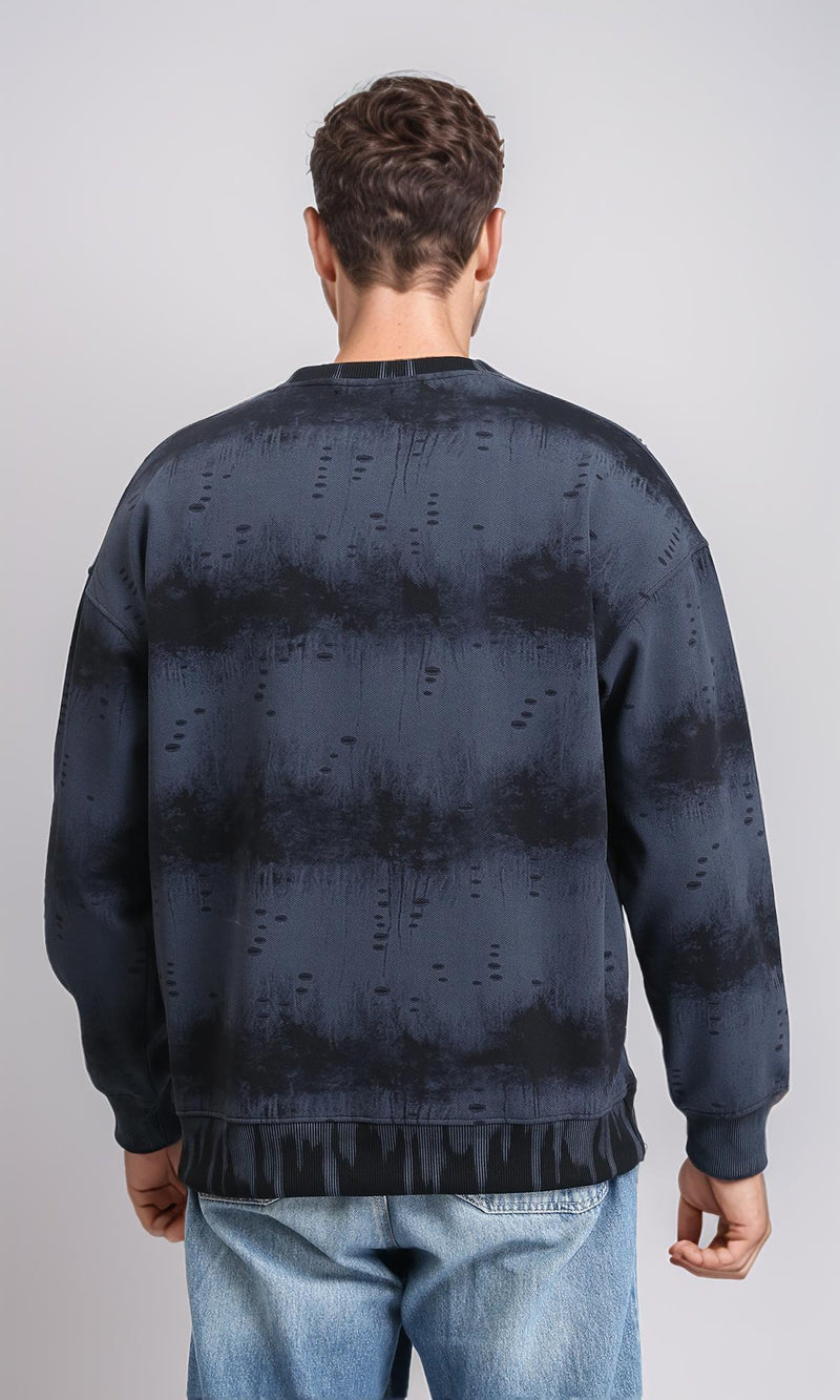 R214928 - Round Neck Patterned Sweatshirt - Black