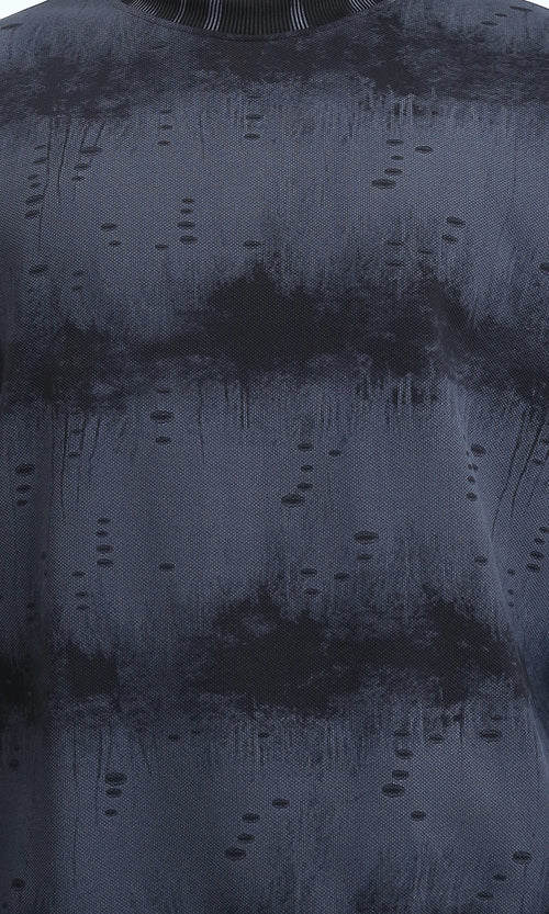 R214928 - Round Neck Patterned Sweatshirt - Black