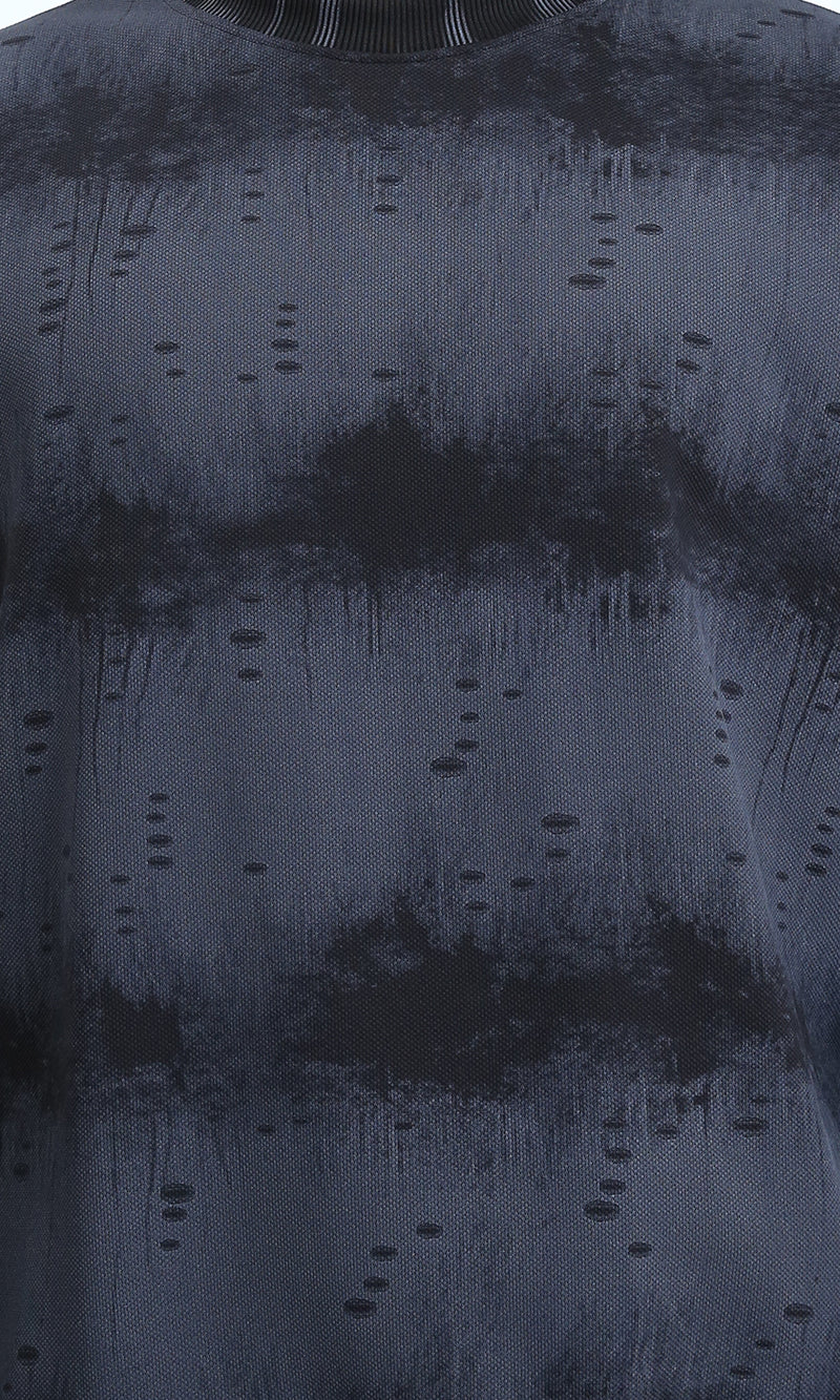 R214928 - Round Neck Patterned Sweatshirt - Black