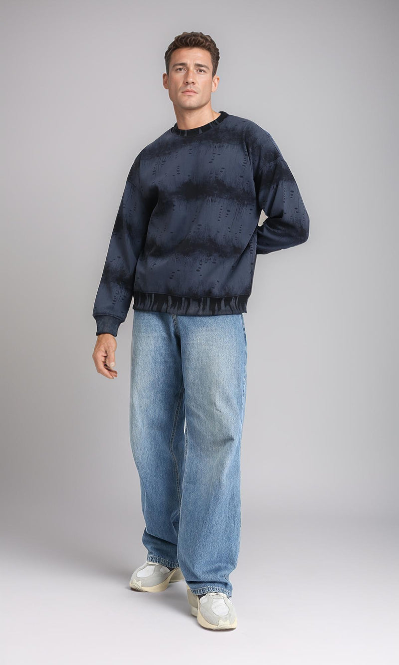 R214928 - Round Neck Patterned Sweatshirt - Black