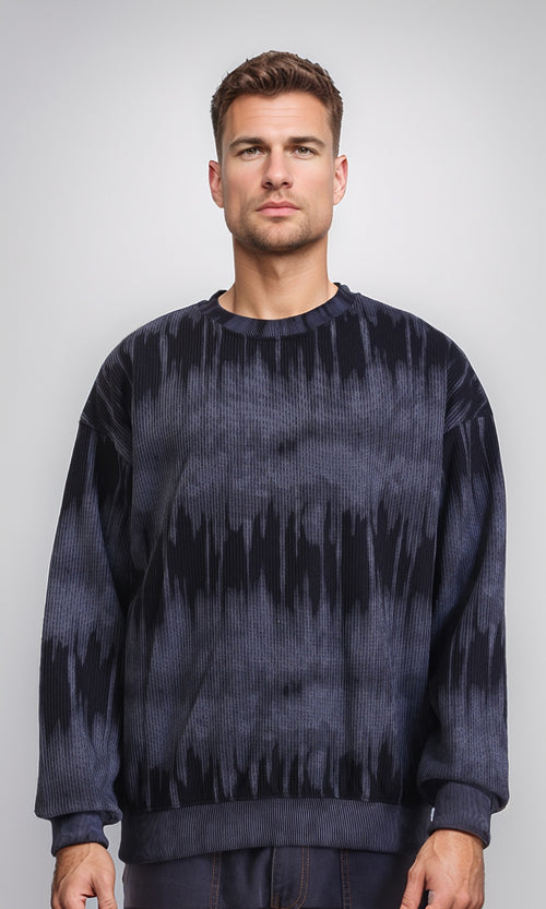 R214929 - Patterned Long Sleeves Comfy Sweatshirt - Black