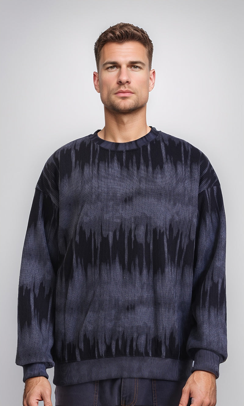 R214929 - Patterned Long Sleeves Comfy Sweatshirt - Black