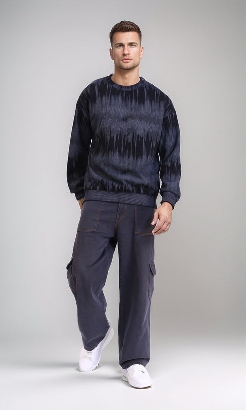 R214929 - Patterned Long Sleeves Comfy Sweatshirt - Black