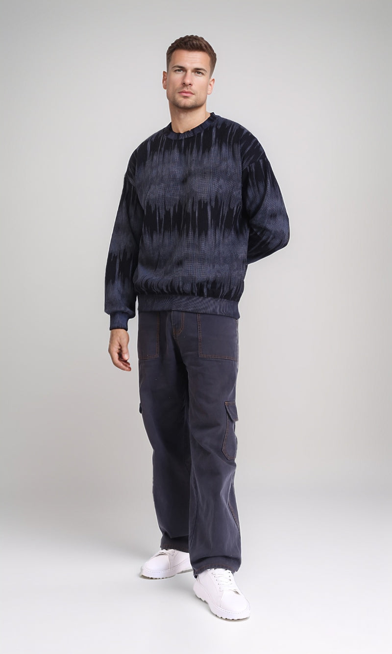 R214929 - Patterned Long Sleeves Comfy Sweatshirt - Black