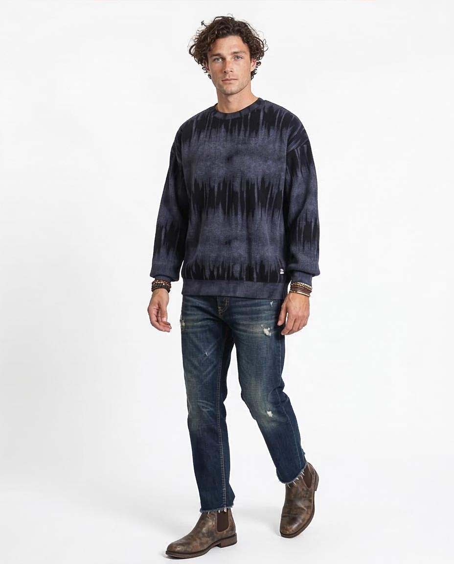 Ravin Abstract Ikat-Pattern Ribbed Knit Sweatshirt - R214929