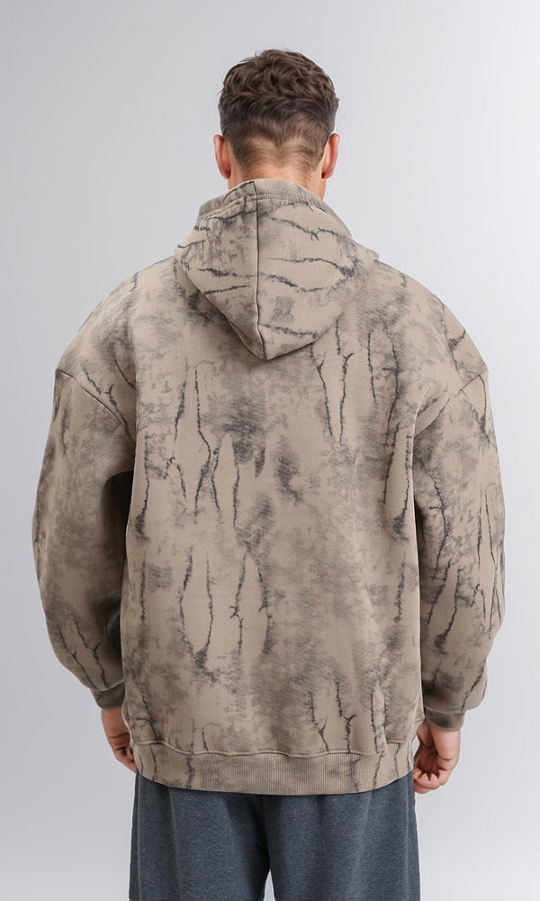 R214931 - Hooded Neck Casual Patterned Hoodie - Beige & Black