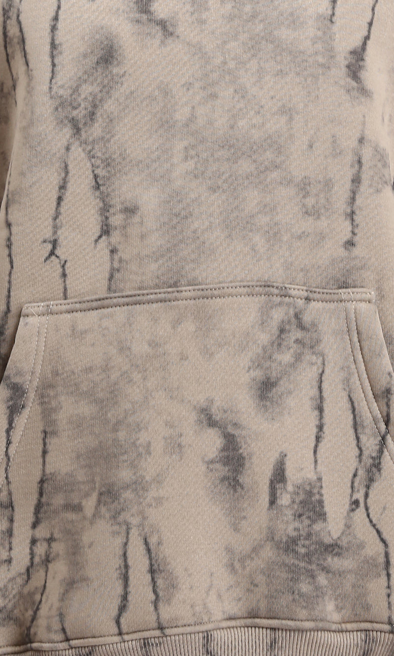 R214931 - Hooded Neck Casual Patterned Hoodie - Beige & Black