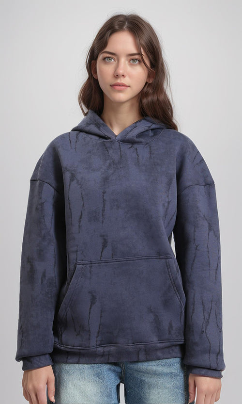 R214932 - Hooded Neck Casual Patterned Hoodie - Dark Grey & Black