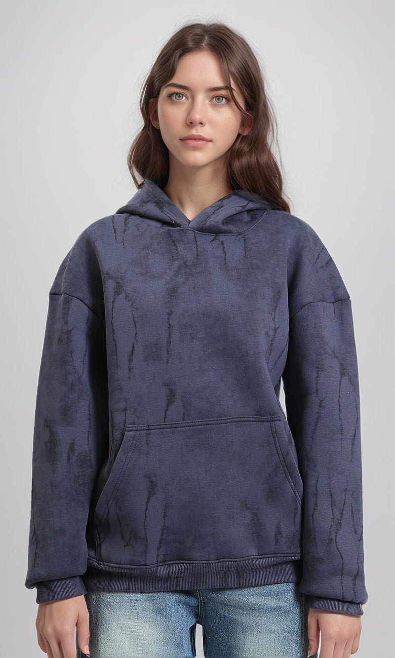 R214932 - Hooded Neck Casual Patterned Hoodie - Dark Grey & Black