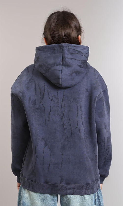 R214932 - Hooded Neck Casual Patterned Hoodie - Dark Grey & Black