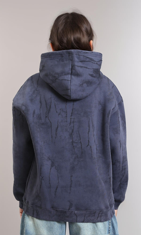 R214932 - Hooded Neck Casual Patterned Hoodie - Dark Grey & Black