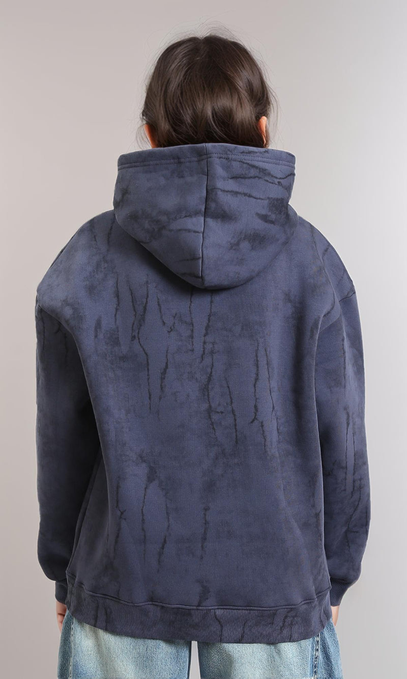 R214932 - Hooded Neck Casual Patterned Hoodie - Dark Grey & Black