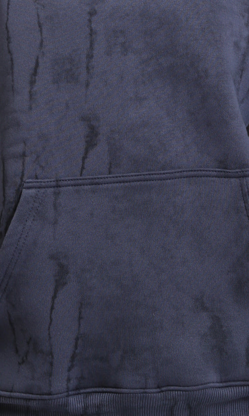 R214932 - Hooded Neck Casual Patterned Hoodie - Dark Grey & Black