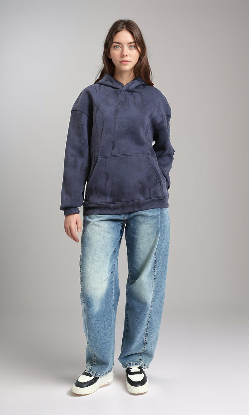 R214932 - Hooded Neck Casual Patterned Hoodie - Dark Grey & Black