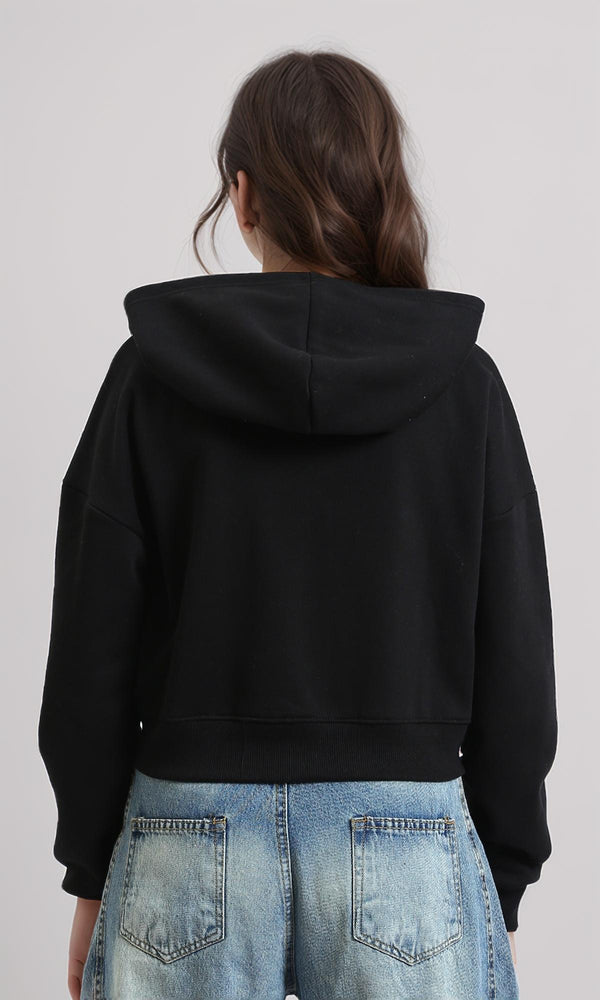 R214969 - Solid Hoodie with Zipper Through Pocket - Black